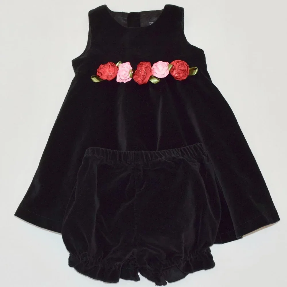 Children's Place Black Velvet Christmas Holiday Dress/Jumper - 24 Months
